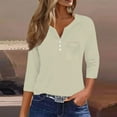 thumbnail image 2 of Breezora Henley Style V Neck Shirt Women Seven Sleeve Button Down Top with Chest Pocket for Casual Outings and Weekend Brunch S Size Beige, 2 of 5