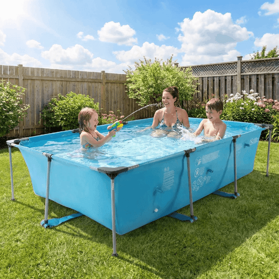 Naipo 10FT Large Swimming Pool 845 gal Framed Rectangle Above Ground Type Durable Easy to Assemble for Endless Water Play