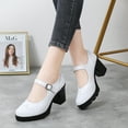 thumbnail image 3 of DADAWEN Chunky Mid-Heel Platform Mary Jane Pumps for Women Square Toe Oxfords Dress Shoes White 9 US, 3 of 6