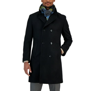 Nautica Men's Classic-Fit Double Breasted Wool Overcoat Coat Black 42R