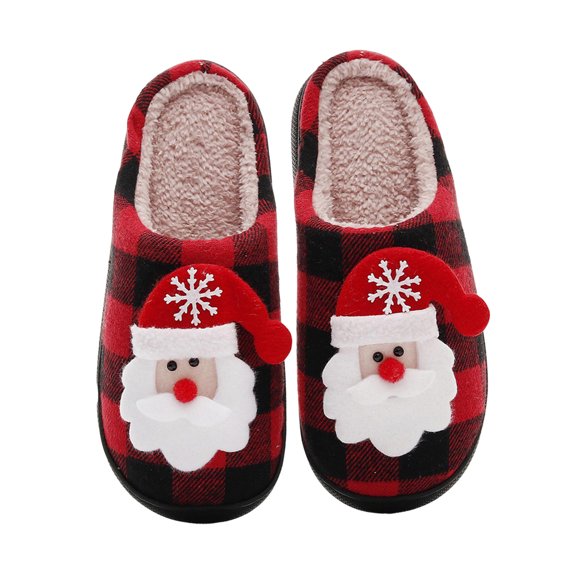 Christmas Slippers for Women Men Holiday Xmas Indoor Bedroom Fuzzy Warm Fleece Winter Soft Cozy Home Plush Slip on House Shoes