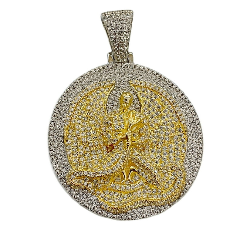 14k Gold Plated 925 Silver Out Iced Round Hip Hop Medallion