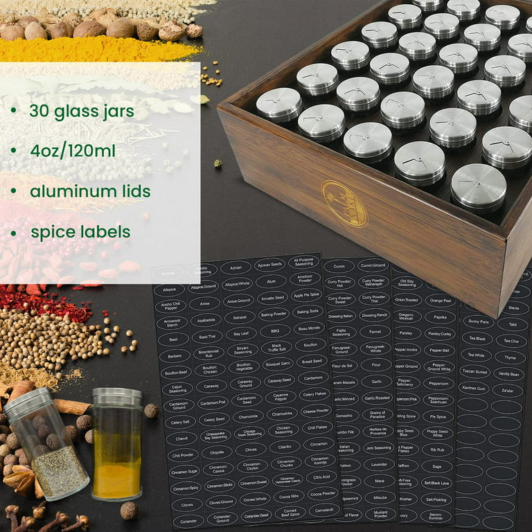 Palm Naki Bamboo Spice Rack with 30 Glass Jars - Bamboo Wood Spice Rack  Organizer, Spice Rack for Countertops, 16.25 x 14 x 4.75 
