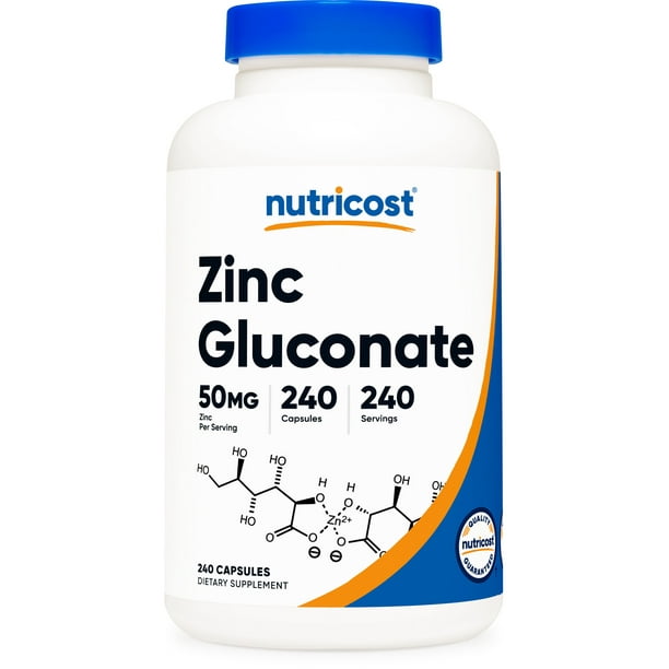 Nutricost Zinc Gluconate 240 Vegetarian Capsules (50mg) Gluten Free