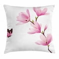 thumbnail image 1 of Nature Throw Pillow Cushion Cover, Blossom Branch of Pink Flowers and Butterflies Fresh Spring Season Image, Decorative Square Accent Pillow Case, 20 X 20 Inches, Pink Maroon Burgundy, by Ambesonne, 1 of 1