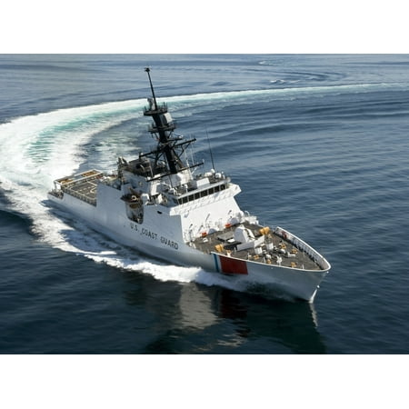 United States Coast Guard National Security Cutter Waesche demonstrates quick maneuvers in the Gulf of Mexico at the end of the ships successful acceptance trials Poster