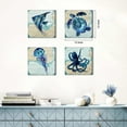 thumbnail image 3 of Navy Blue Fish Wall Art Bedroom Beach Themed Sea Turtle Jellyfish Octopus Pictures Kids Nursery Room Decor Boho Ocean Animal Painting Canvas Artworks for Bathroom Living Home Decorations 12x12" 4 Pcs, 3 of 6
