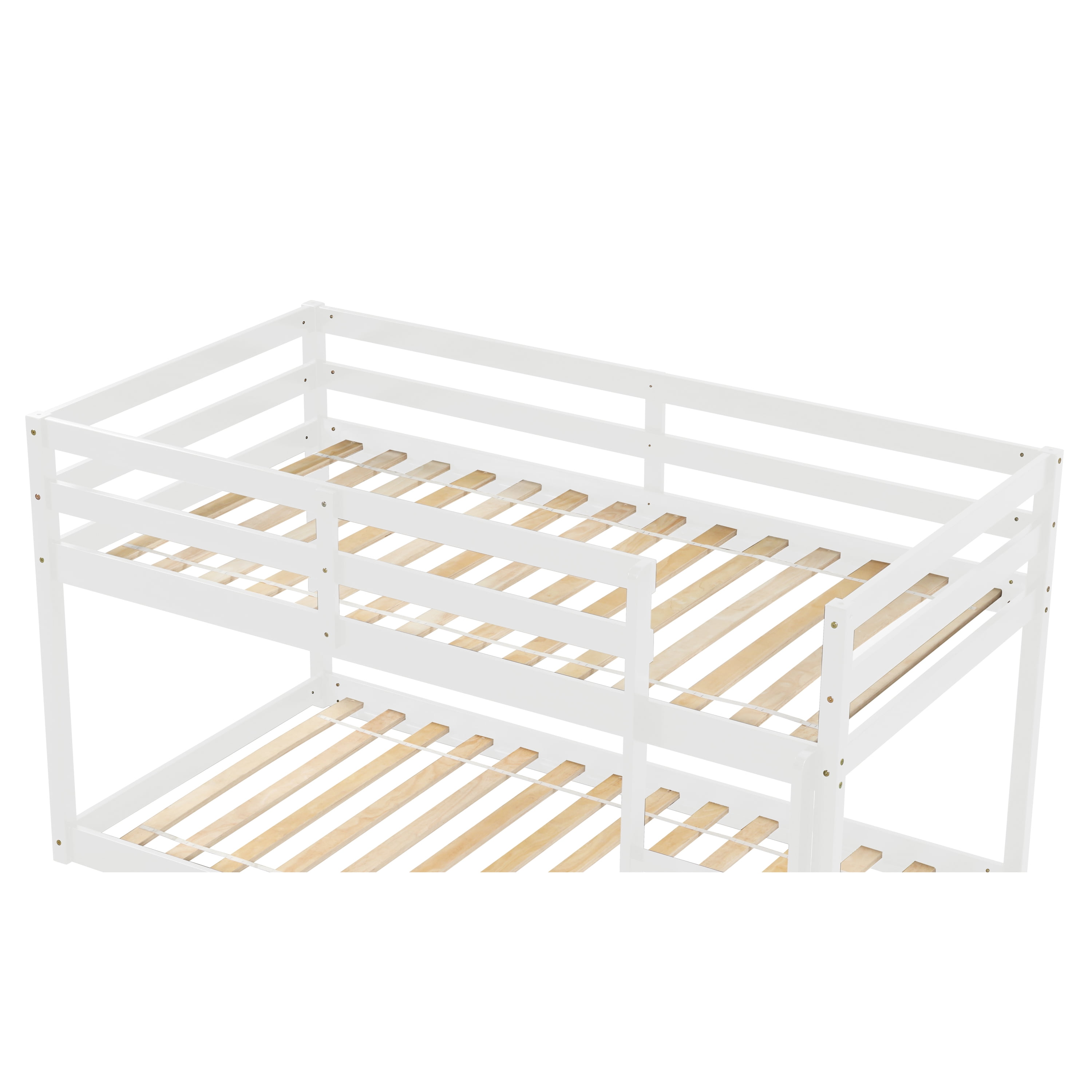 Miniyam Twin over Twin Low Bunk Bed for Kids Boys Girls, White