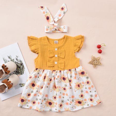 

Hunpta Girls Infant Floral Outfits Bowknot Headbands Baby Dress Print Princess Girls Dress&Skirt