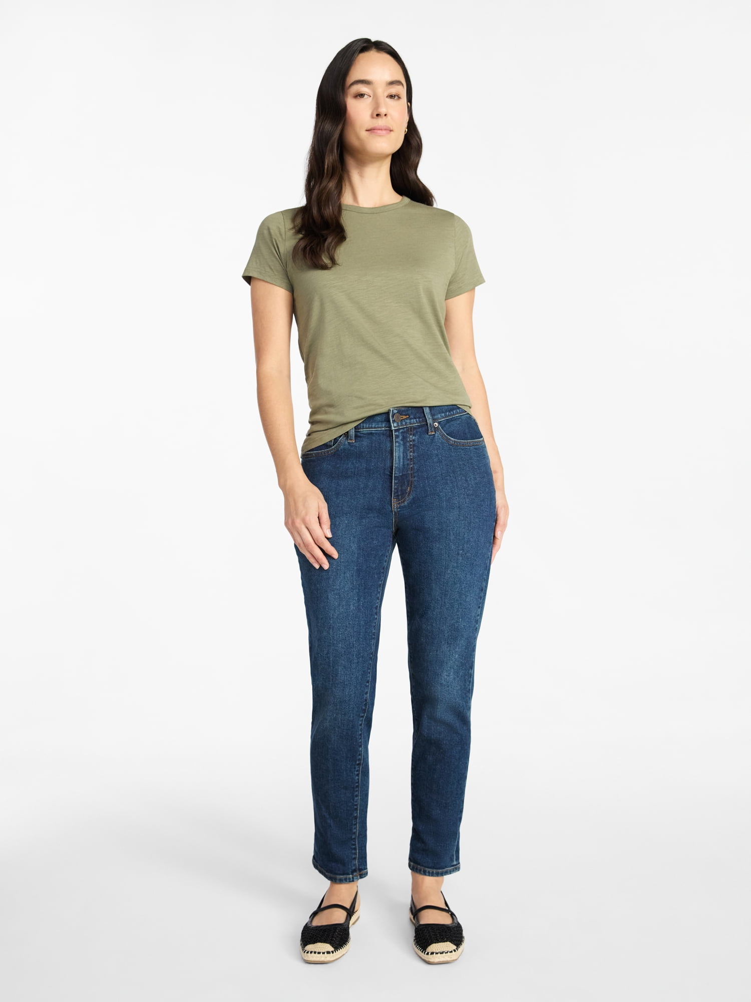 Time and Tru Women's Slub Crewneck Tee with Short Sleeves, Sizes XS-XXXL