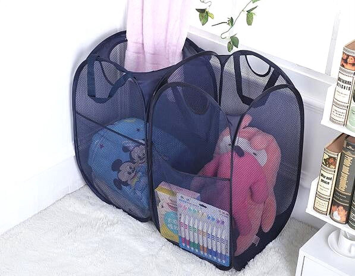 TechWonder Mesh Pop Up Laundry Basket With Side Pocket - Dark Blue