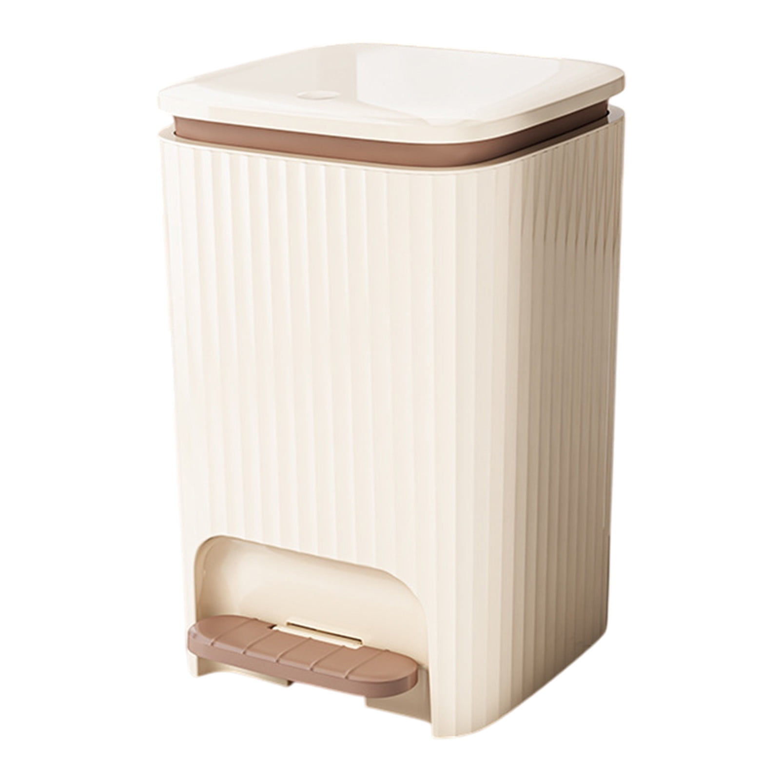 Under $20 9/12 Liter Large Capacity Trash Can Square Plastic Garbage Can with Lid, Step Pedal Trash Can for Living Room, Bedroom, Kitchen, Bathroom(Yellow + Brown, 12L)