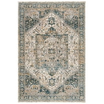 SAFAVIEH Valencia James Oriental Polyester Area Rug, Ivory/Blue, 5' x 8'