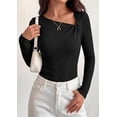 thumbnail image 3 of PRETTYGARDEN Womens Early Fall Fashion Long Sleeve T Shirts Asymmetrical Ribbed Fitted Trendy Going Out Tops Y2K Outfits, 3 of 8