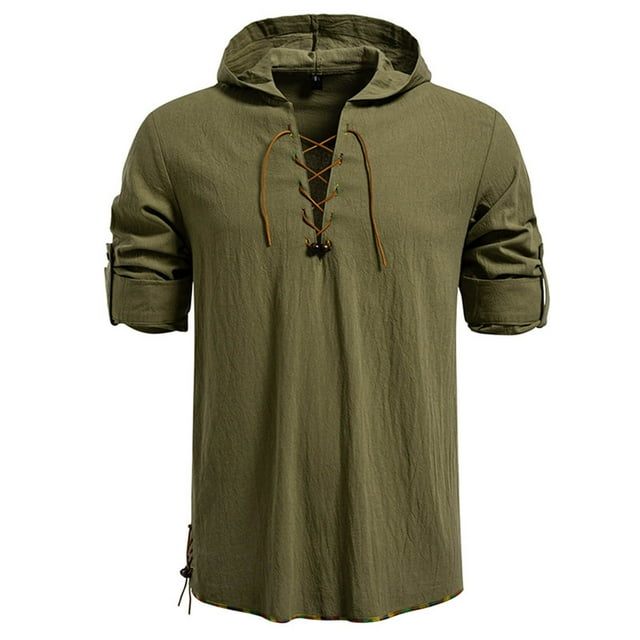 pstuiky Camisas casuales de manga larga para hombre, Top informal con capucha y cordón de manga larga de color liso a la moda para hombre salir tops xl