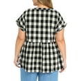 thumbnail image 4 of GRACE & GRANDEUR Women's Plus Size Easter Gingham Tops Plaid Notch Neck Raglan Sleeve Summer Casual Babydoll Peplum Top Blouse 4X Black, 4 of 7