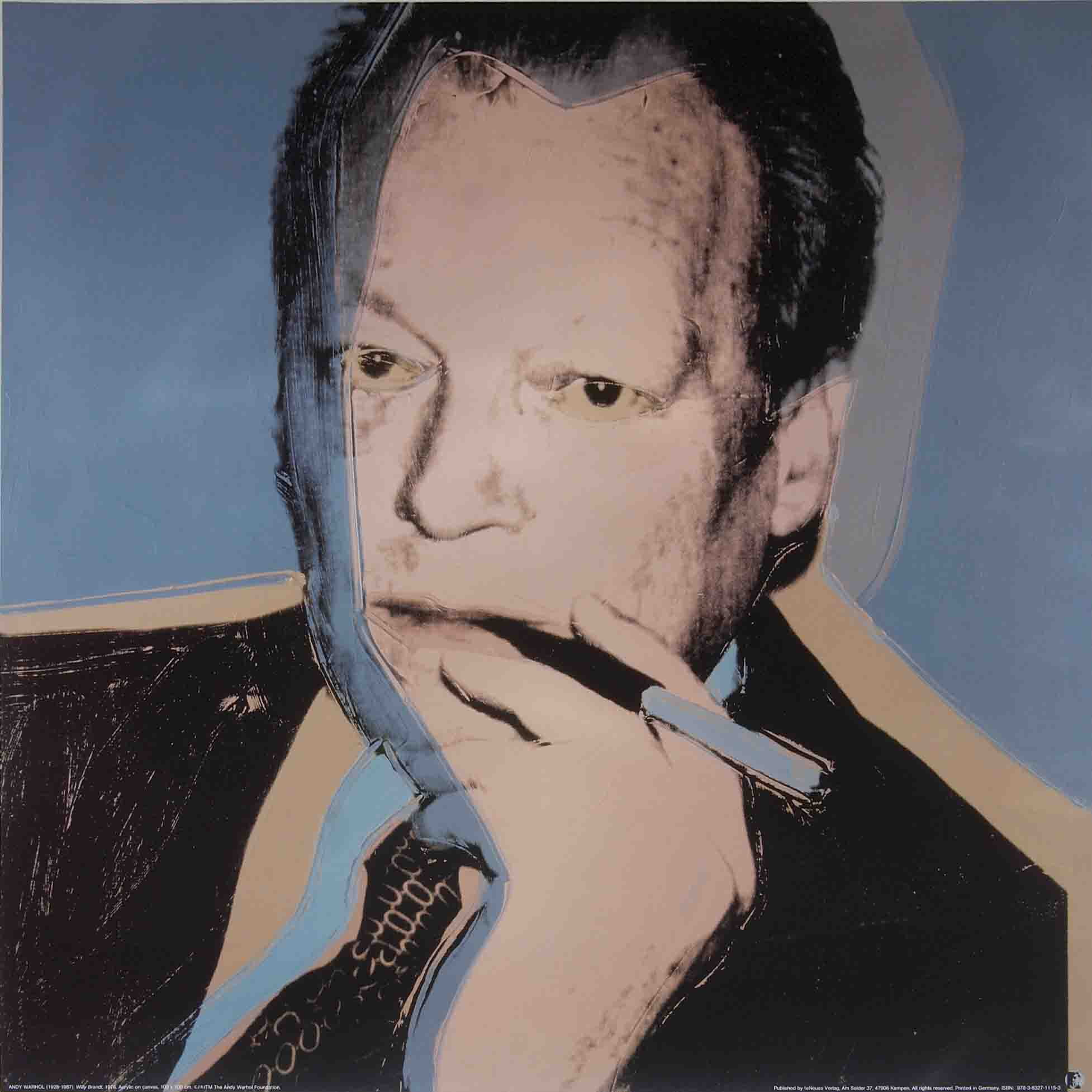 ANDY WARHOL Willy Brandt 27.5 x 27.5 Poster 1997 Pop Art Black White, Blue  Man, Smoking, Portrait, Celebrities, Musicians 
