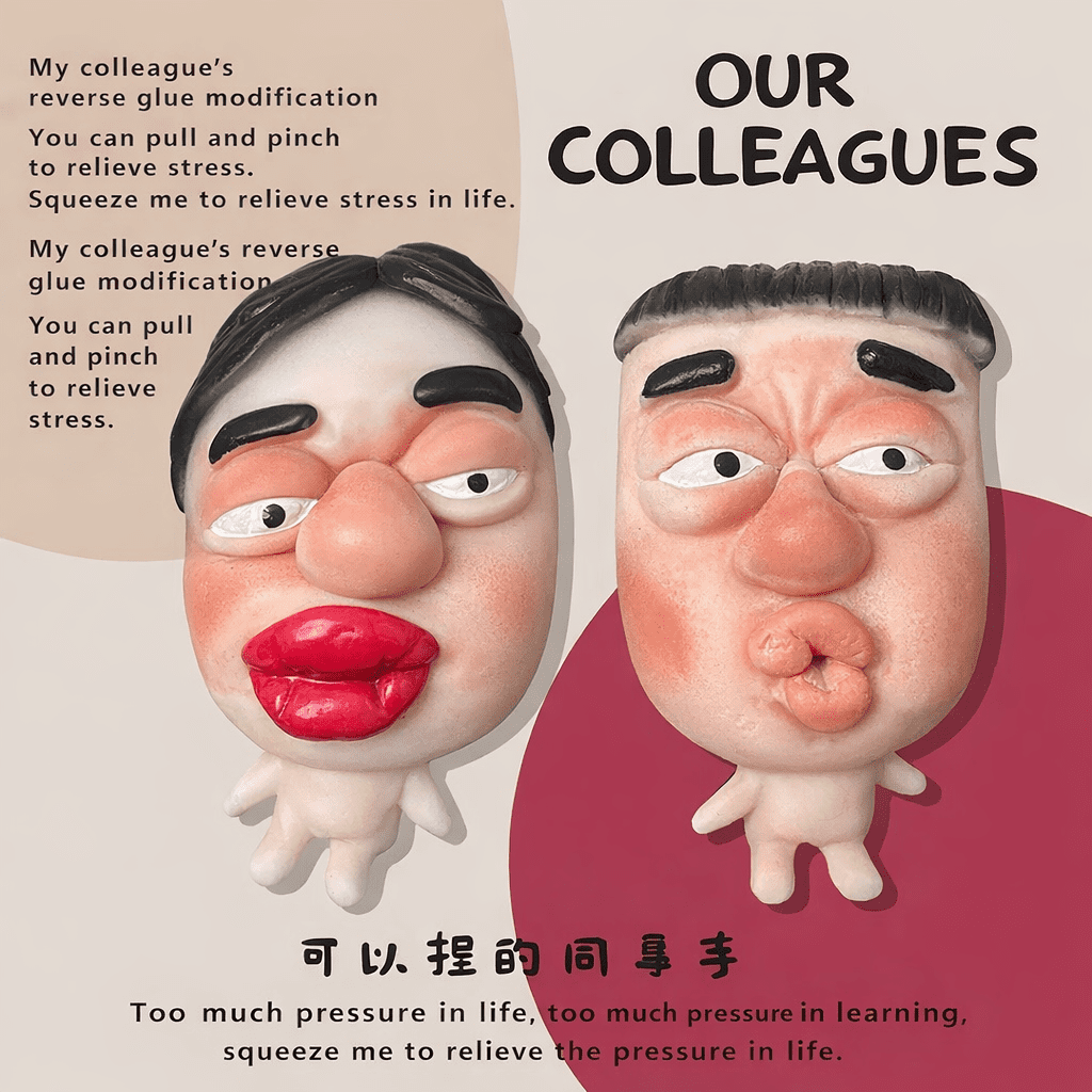 4 Pack Funny Colleague Squishy Stress Toys, Novelty Face Squeeze Fidget Toys, Soft High Elasticity TPR Decompression Desk Toys for Adults, Assorted Styles