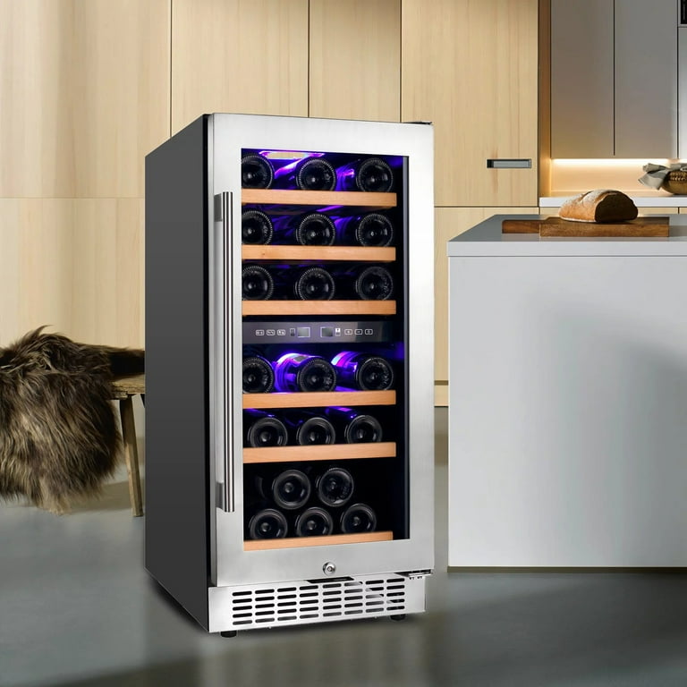 Yeego 15-in W 28-Bottle Capacity Stainless Steel Dual Zone Cooling Built-In  /freestanding Wine Cooler in the Wine Coolers department at