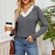 thumbnail image 3 of Camiseta para mujer,Blusa de mujer, camisa de manga larga con cuello redondo y botones, top informal de color liso, tela de rayón sintético, ideal para uso diario y en casa, sopatenor, 3 of 7