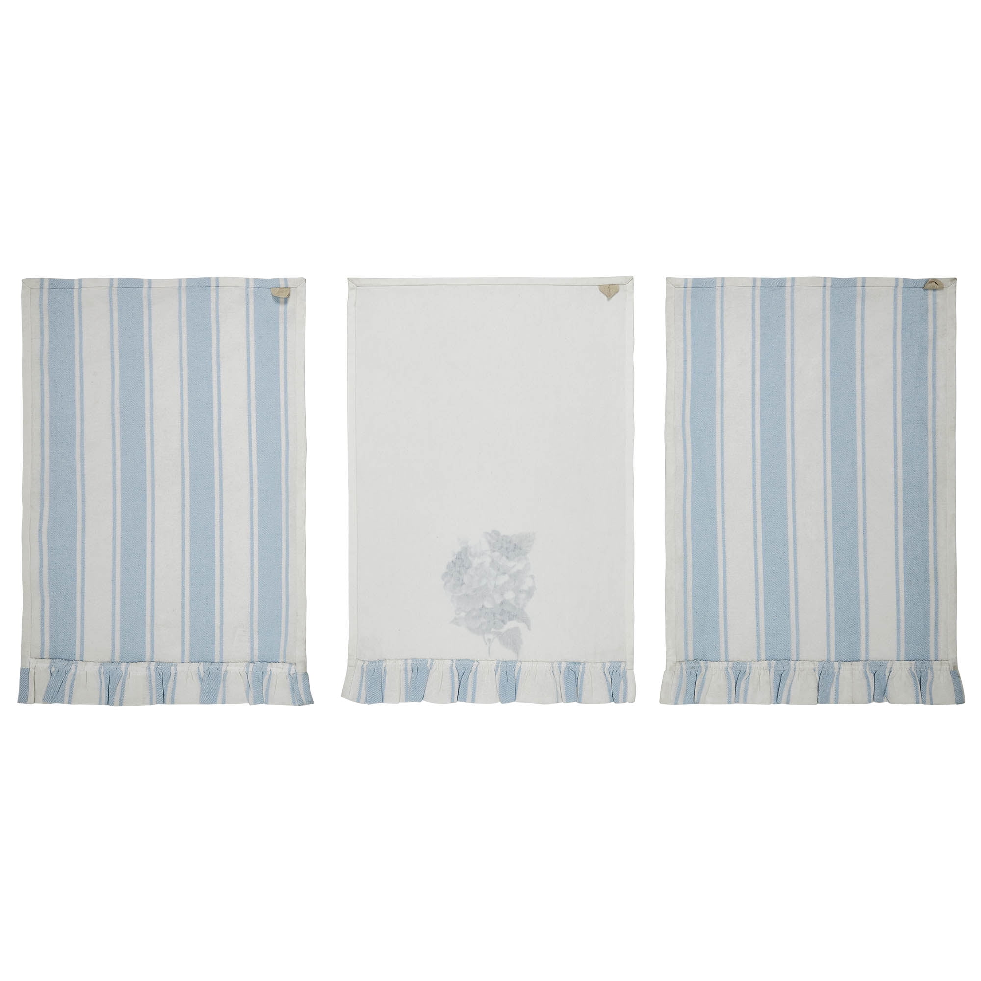 VHC Brands Kitchen Linens, Floral Tea Towel, Finders Keepers Collection, Spring Dish Towel Set of 3-28x19, Blue White Stripe Hydrangea