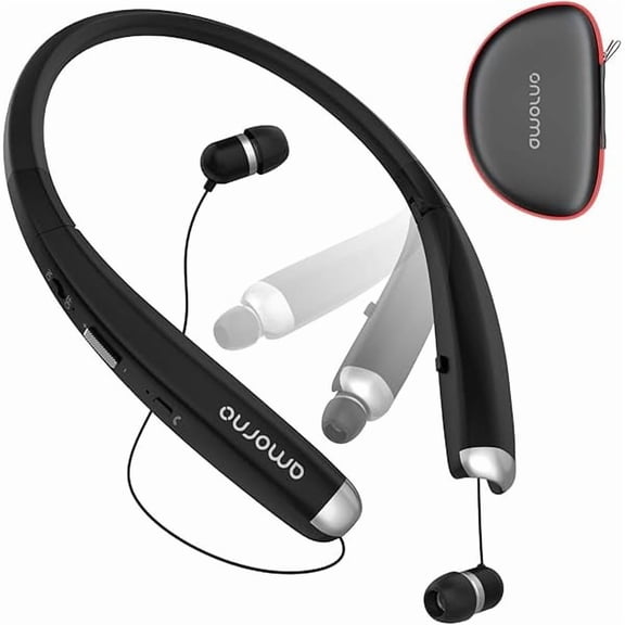ZLC Foldable Bluetooth Headphones, Wireless Neckband Sports Headset with Retractable Earbuds, Sweatproof Noise Cancelling Stereo Earphones with Mic