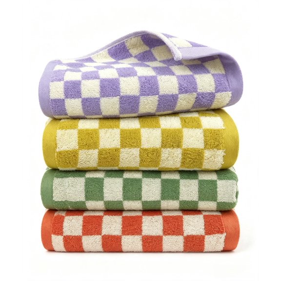 Checkered Hand Towels 4 Pack, 13x29 Cotton Soft Absorbent Hand Towel Set for Bathroom, Kitchen, Spa, Gym, 4 Decorative Colors