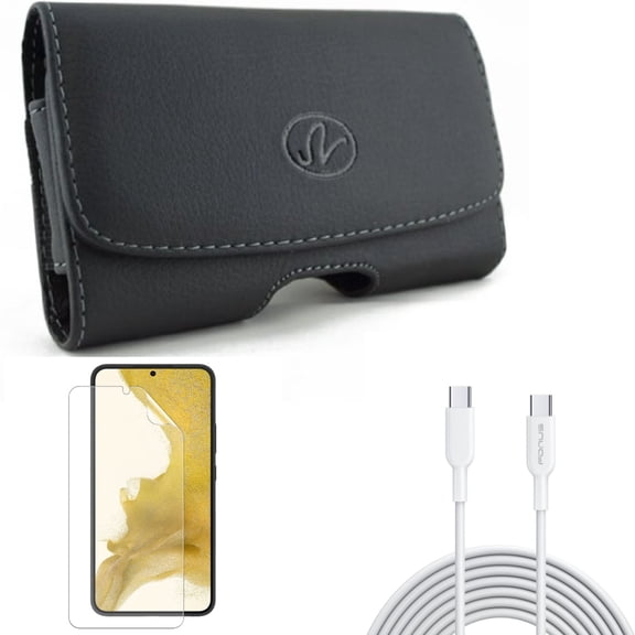 For Samsung Galaxy S21 (6.2") - Anti-Glare TPU Film Matte Screen Protector   PD Fast Charger Cord 10ft Long Type-C Cable   Swivel Leather Case Belt Clip