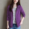 thumbnail image 2 of Women's Solid Hooded Collar Cardigan Hoodies 2023 Spring and Autumn New Korean Zipper Pockets Loose Sleeve Casual Sports Coat, 2 of 5