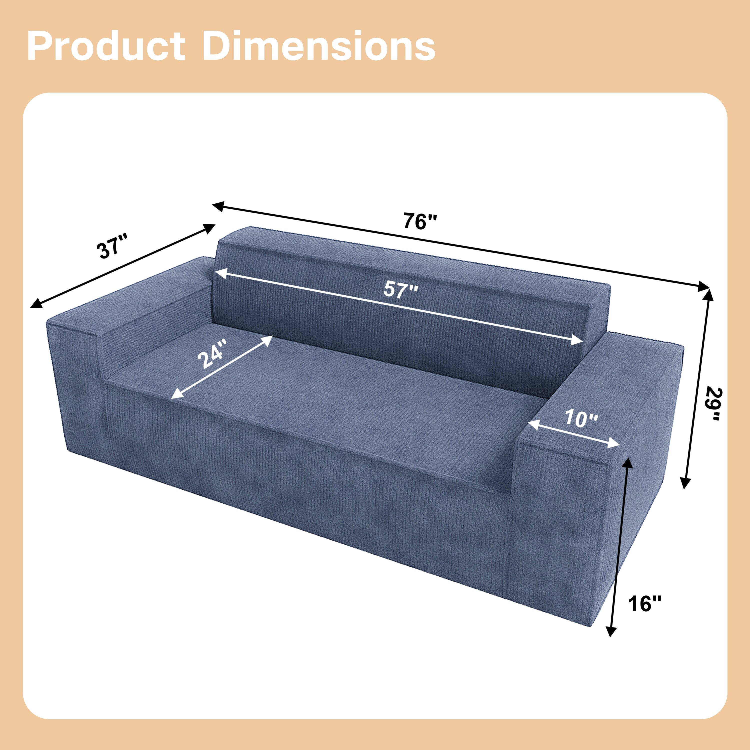 Sofa-in-a-Box, Memory Foam 3-Seater Couch, No Installation & Easy to Transport, Deep Seat Modern Sofa with Corduroy Fabric, Couch for Living Room, Bedroom, Apartment, Home Office,Grey