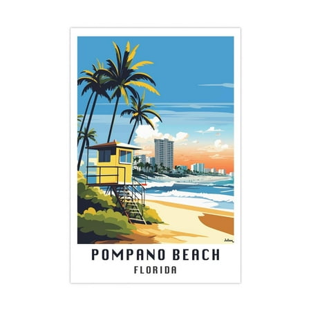 Pompano Beach Travel Print, Florida Coastal Wall Art Home Decor #1052, 8x12 UNFRAMED