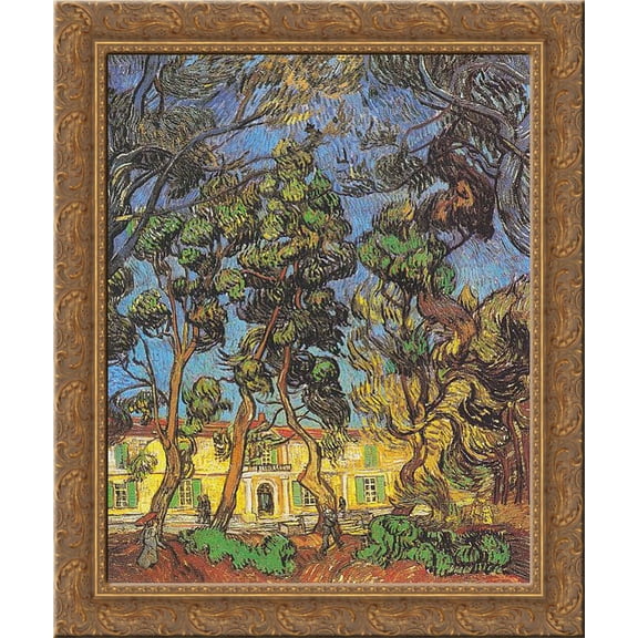 Trees in the garden of the Hospital Saint-Paul 24x20 Gold Ornate Wood Framed Canvas Art by Vincent van Gogh