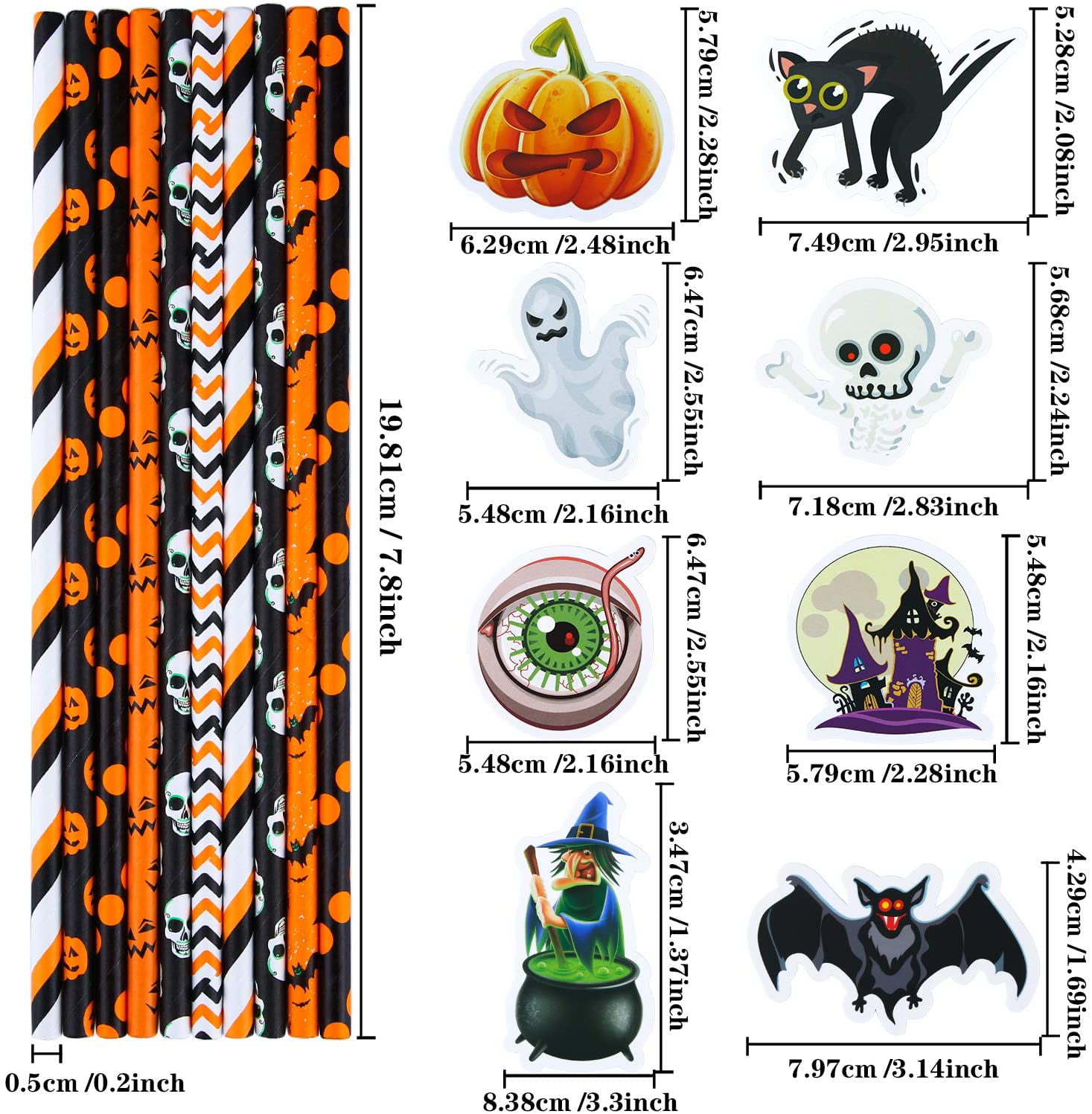 URATOT 80 Pack Halloween Paper Drinking Straws Recyclable Paper Party Straws with Halloween Themed Pattern Decorative Drinking Straws for Party Supplies 8 Style 