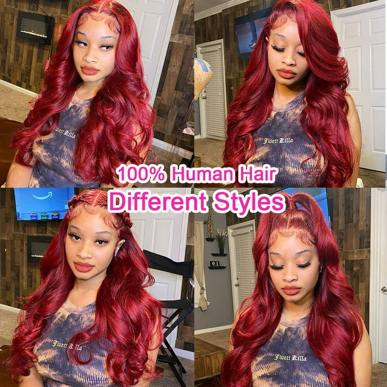 Burgundy Lace Front Wigs Human Hair 99J 13x4 Body Wave Lace Front Wigs  Human Hair Pre Plucked Bleached Knots Colored Wine Red Wig Glueless With  Baby Hair 180% Density Burgundy Wig HD
