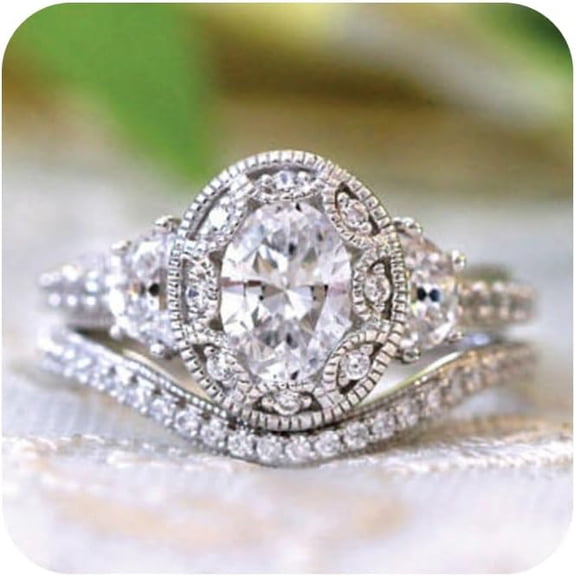 Two-in-One Stackable Cubic Zirconia Bridal Rings Sets Oval Cut CZ Engagement Rings Wedding Band for Women 1.5CT 925 Sterling Silver Simulated Diamond Ring (10#), KK-RA24-TY10