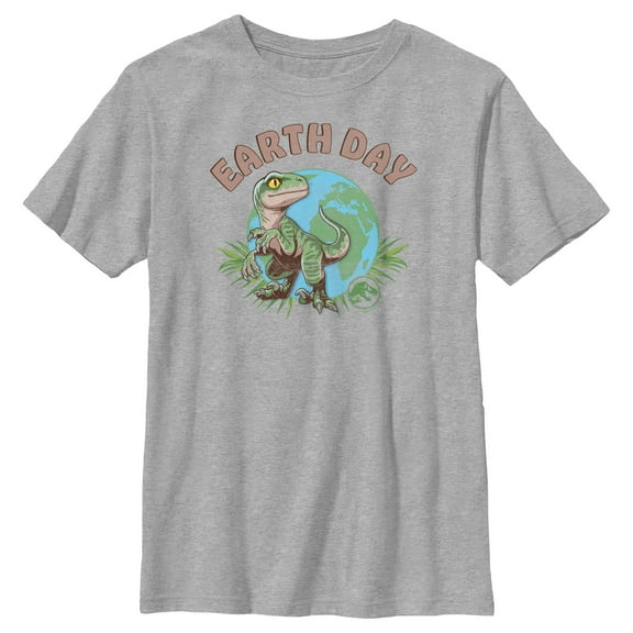 Boy's Jurassic World Earth Day Velociraptor  Graphic Tee Athletic Heather Large