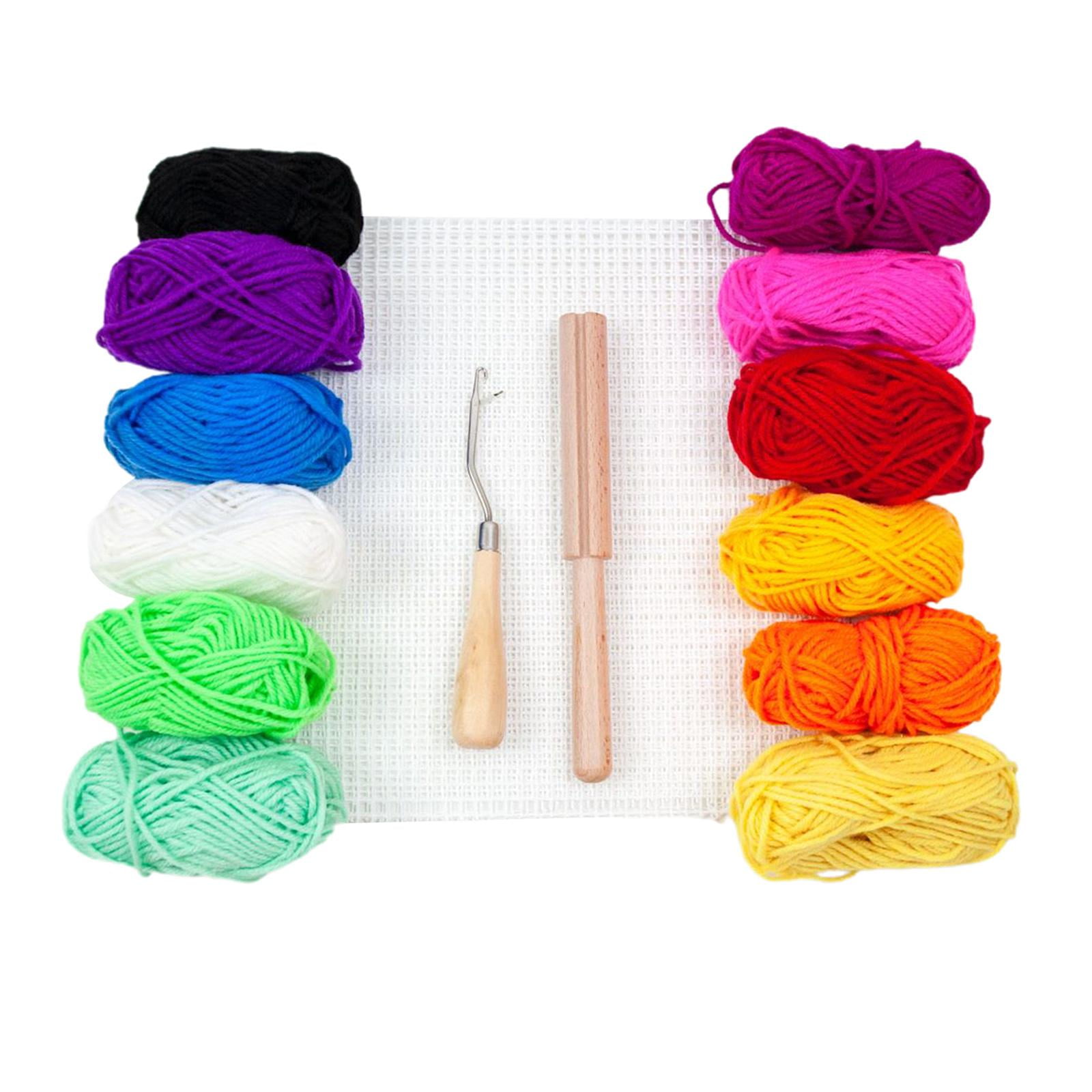 1 Set Hooking Mesh Latch Crochet Knitting Canvas Kit with Wooden Bent Latch Hook Tool for DIY Carpet Making Knitting Accessories