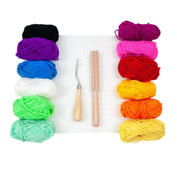 DIY Latch Hook Kits Blank Hooking DIY Yarn 12 Yarn Pieces with Wooden Bent  Latch Hook Crochet Tool