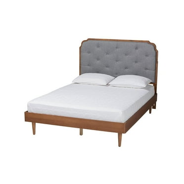 Baxton Studio Garron Gray Fabric and Walnut Brown Wood King Size Platform Bed