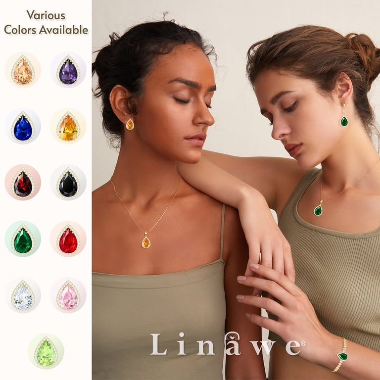 Linawe Ruby Necklace for Women Trendy, Red Crystal Pendant 14K