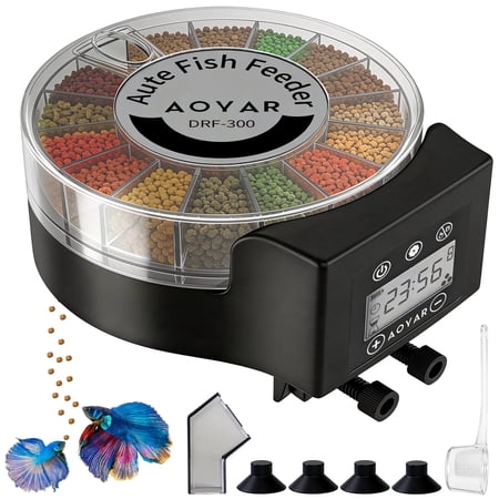 Automatic Fish Feeder for Aquarium: Auto Precision Food Feeding 300ml Large Capacity Flakes Pellet, Battery Feeders Timer Small Tank Turtle Betta Koi