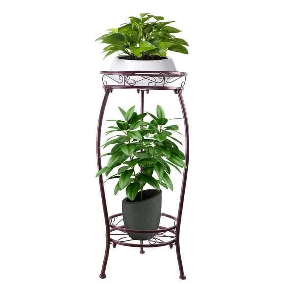 YHIJURS Metal Plant Stand,Indoor Outdoor 2 Tiers Tall Plant Stands,27.1'' Iron Corner Flower Pot Holder, Plant Rack,Display Shelf Racks for Home Garden Office -Brown