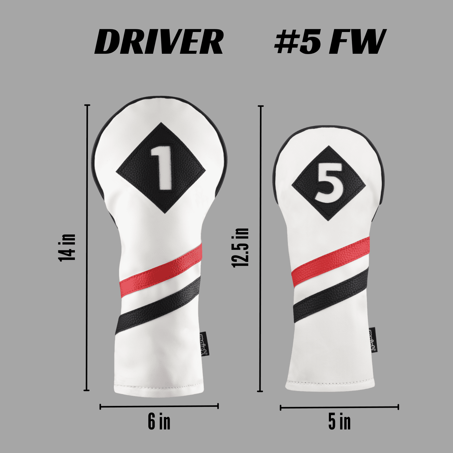 Majek Retro Golf Headcovers White Red and Black Vintage Leather Style 1 & 5 Driver and Fairway Head Cover Fits 460cc Drivers Classic Look