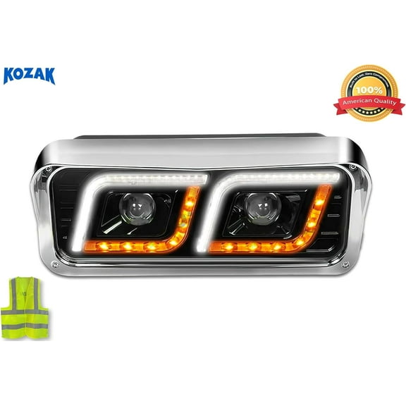 KOZAK LED DRL DUAL Black Projector Headlight (Driver Left Side) Compatible with 357 365 378 379