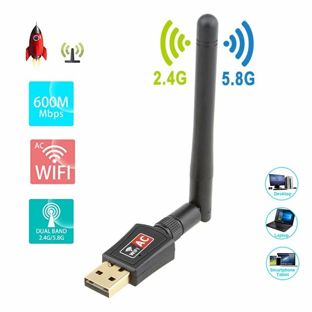 Adaptateur Wi-Fi USB AC600 Mbps, Dongle Wi-Fi de Réseau Sans Fil USB 2.0 avec Antenne 2 dBi pour PC/bureau/ordinateur Portable/Mac, Compatible avec Windows 10/8.1/8/7/XP/Vista, Mac OS X/Linux