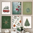 thumbnail image 4 of Póster de decoración de bola de árbol de Navidad, pintura en lienzo de acebo esmerilado, furgoneta de invierno, impresiones de copo de nieve, imagen decorativa para habitación del hogar, 4 of 4