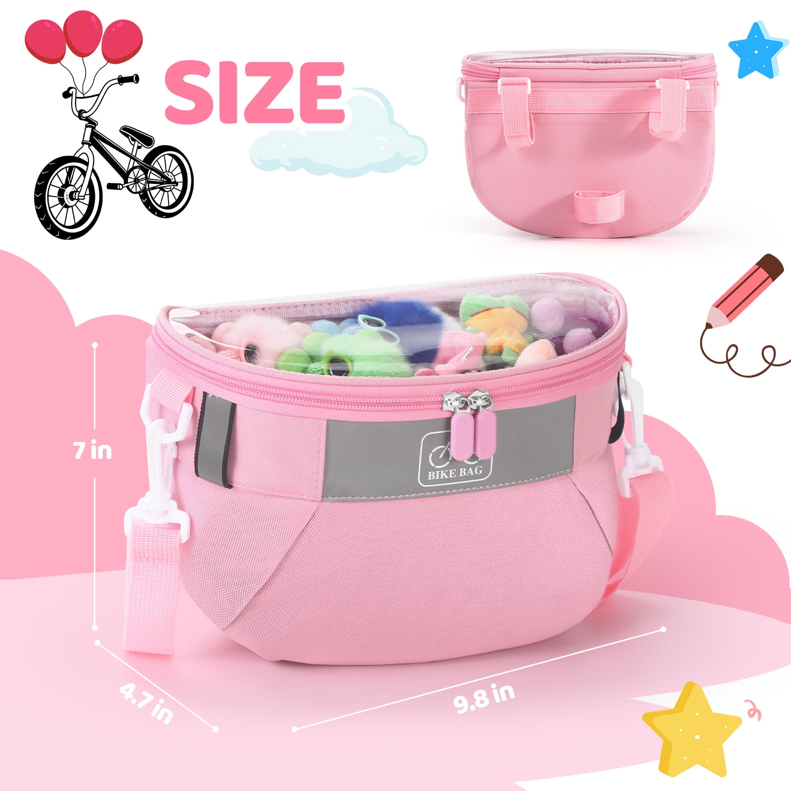 AYAOQIANG Kids Bike Basket,Front Handlebar Bag for Kids Girls Bikes, Semicircle Bike Basket with Zipper for Child Tricycle Bicycle