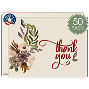 50 Funeral Sympathy Bereavement Thank You Cards With Envelopes (Fall Flowers)