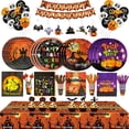 thumbnail image 2 of Juego de vajilla desechable para fiesta de Halloween, platos de papel de bruja de calabaza, vasos, servilletas, pajitas, recuerdo para niños, decoración de fiesta de Halloween feliz, 2 of 4