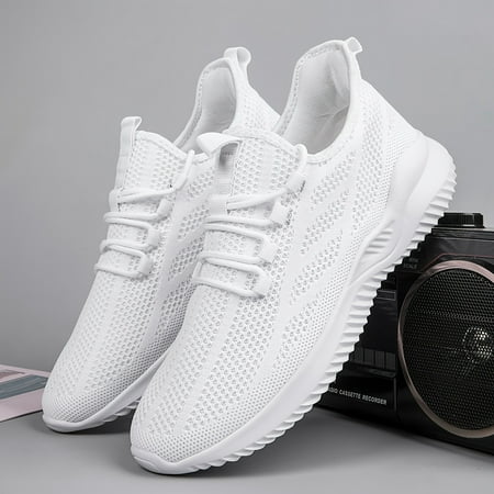 

Breathable Solid Mesh Lace Up Sneakers Thick Sole Trendy Flying Woven Trail Walking Running Sports Shoes
